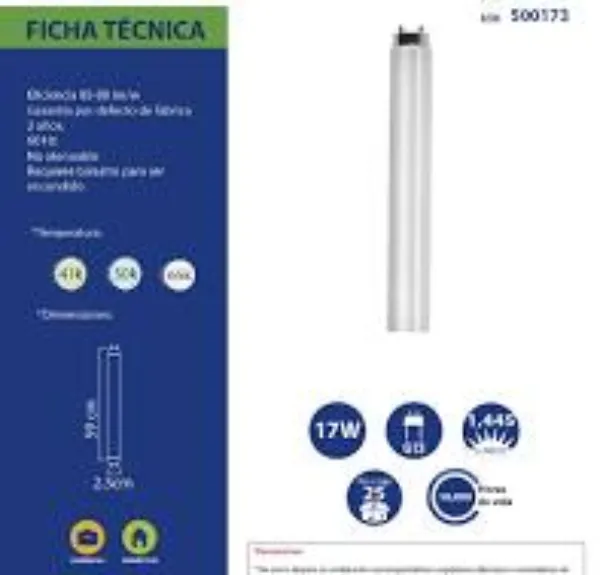 TUBO FLUORESCENTE T8 17W 4100K  FOCO F17T8 MARCA SAGLITE