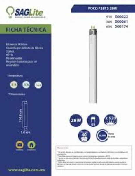 TUBO PENTRON T5  F28T5 28W 5000K  S00061 MARCA SAGLITE