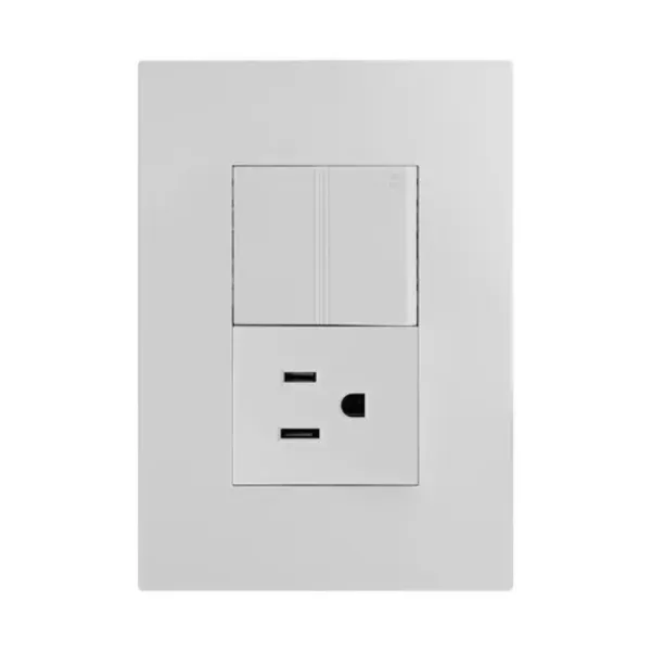 PLACA ARMADA VSERIES CON 1 APAGADOR ESCALERA Y 1 CONTACTO DE 1.5 MODULOS BLANCO IGOTO