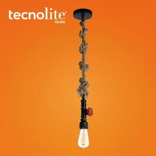 LUMINARIA COLGANTE SOGA 1X60W MODELO INDUSTRIK NEGRO COMERCIAL 2G